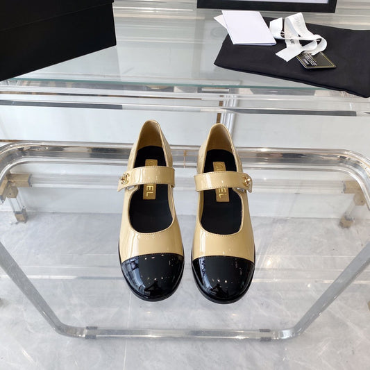 mary janes beige black patent calfskin