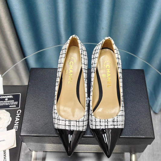 Chanel 26 Pointed Toe 85mm Pearl White in Coarse Tweed 712806