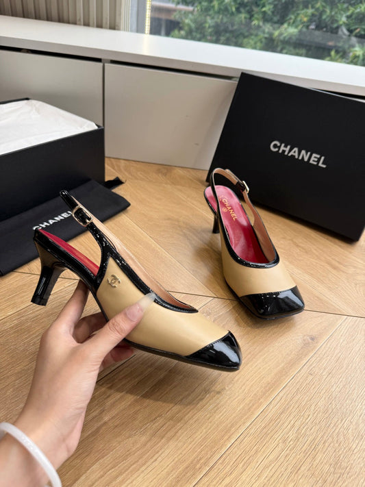 CC 26s Slingback Beige Black Patent Leather 933125
