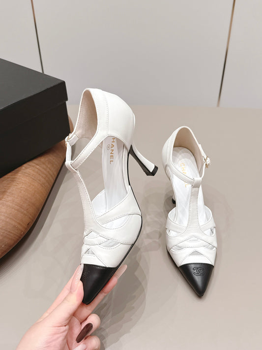 CC 26s Pointed-toe Slingback 9.5cm Black White Sheepskin 876257