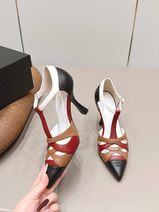 CC 26s Pointed-toe Slingback 9.5cm Black Brown Red Sheepskin 876260
