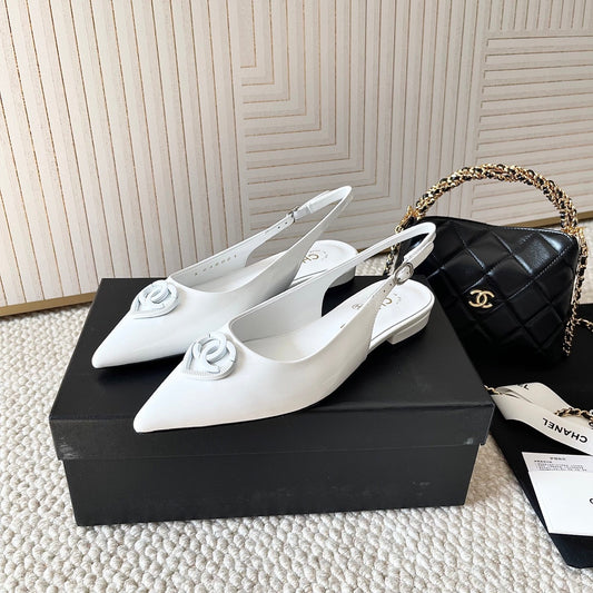 CC 26s Pointed-Toe Flats Slingback White Patent Leather 787138