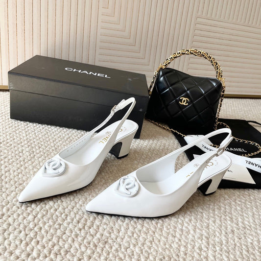 CC 26s Pointed-Toe Slingback White Patent Leather 787139