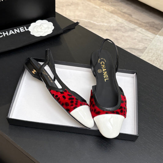 CC 26s Classic Slingback Flat Black Red White Horsehair Patent Leather 907631