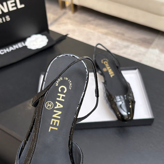 CC 26s Classic Slingback Flat Black Crocodile Embossed Patent Leather 907637