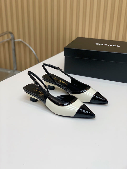 CC 26s Slingback 3.5cm Black White Patent Calfskin 792594