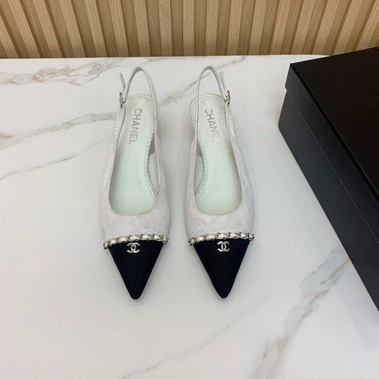 CC 26s Slingback 4.5cm Chain Light Grey Suede 792604