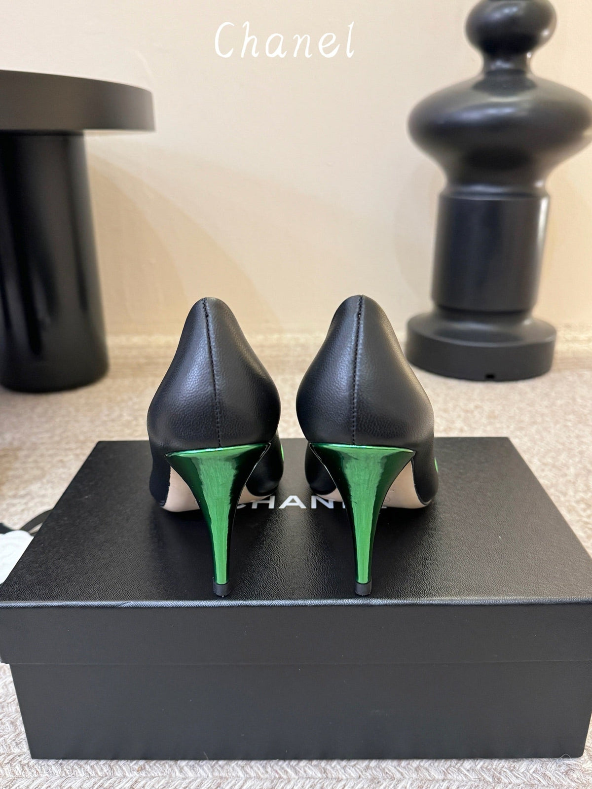 CC 26s Square Toe Pump Black Green Sheepskin 835677