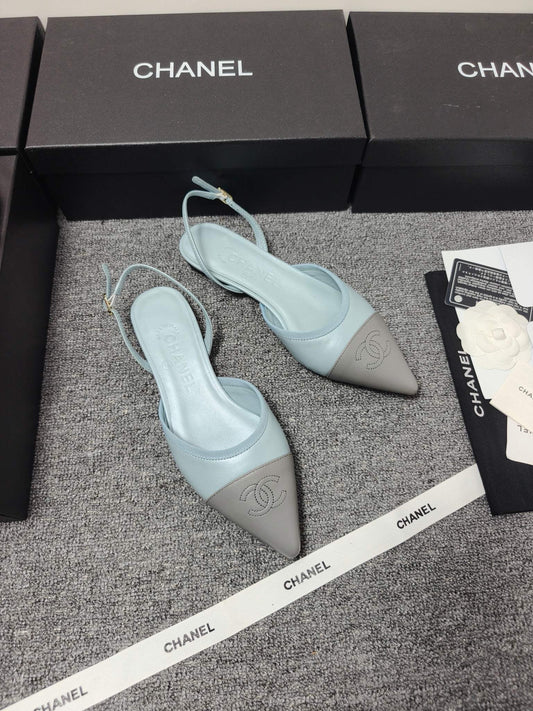 CC 26s Slingback Pointed Grey Blue Leather 681974