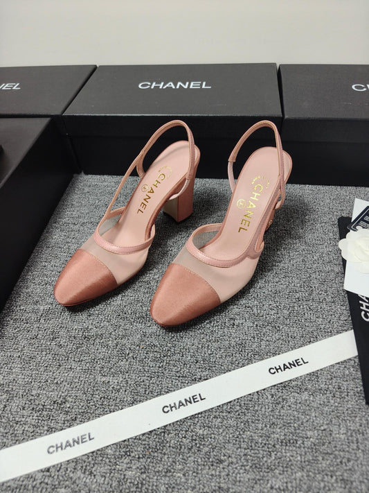 CC 26s Slingback 9.5cm Pink Mesh Fabric Sheepskin 681988