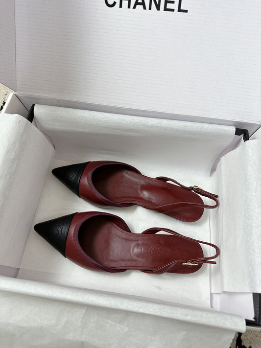 CC Slingback Pointed Burgundy Black Leather 628308