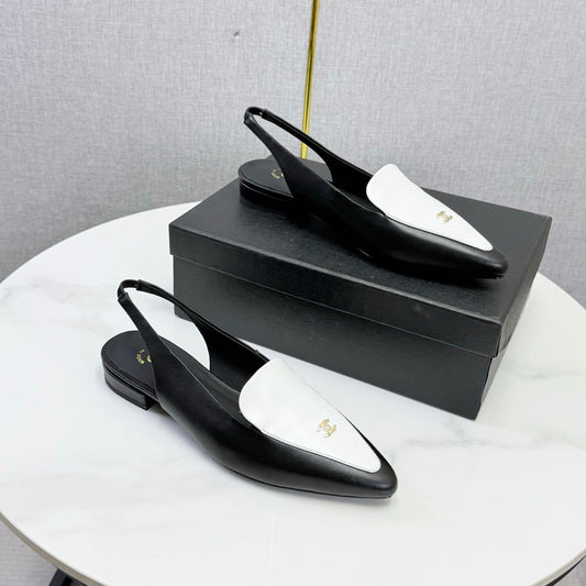 CC 26s Pointed Slingback Flat Black White Sheepskin 972780