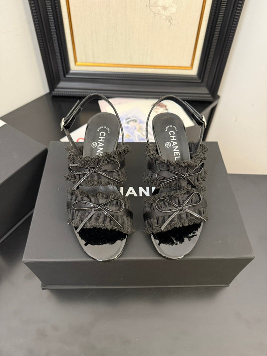 cc25 slingback sandal ̣65mm bow black grosgrain canvas 233592
