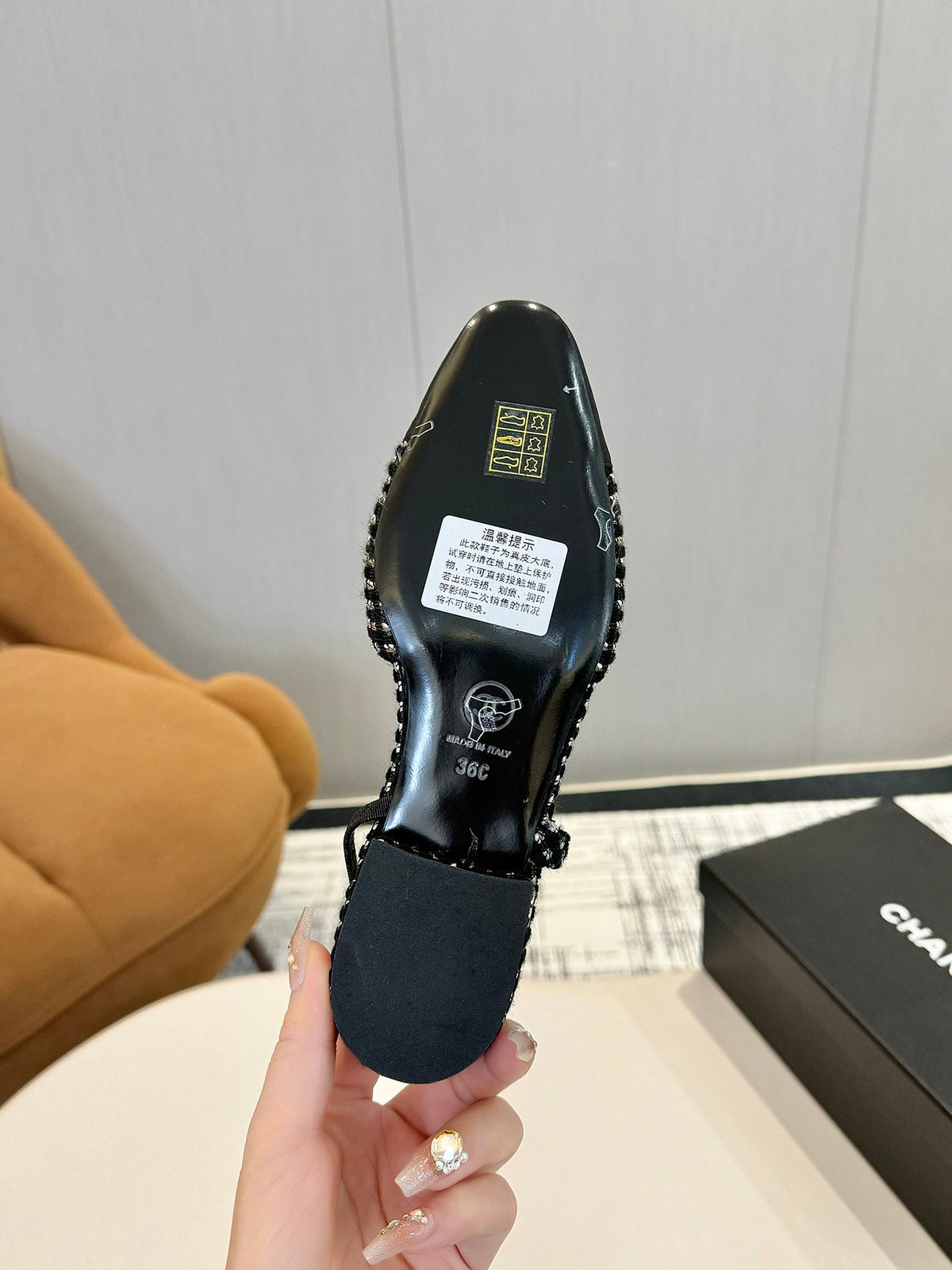 cc 25c slingback flat black white tweed black grosgrain 233608