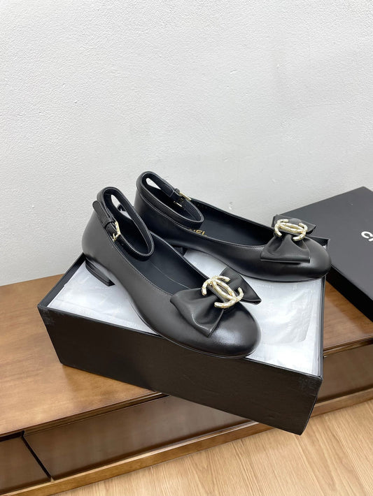 CC Mary Jane Black Bow Tie Lambskin