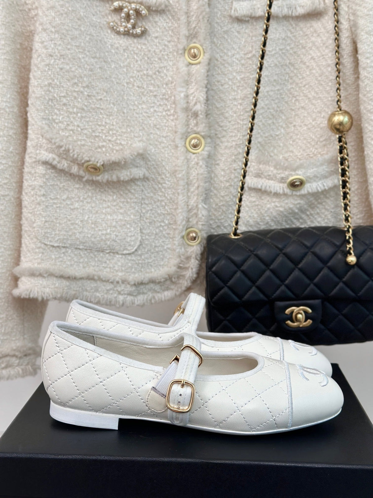 mary jane white quilted lambskin