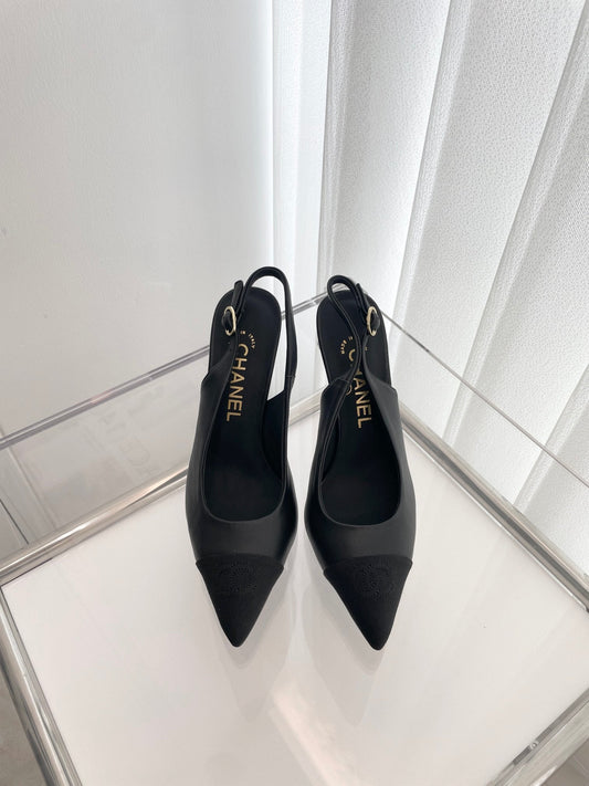 CC Slingback 95mm Black Lambskin And Denim Fabric