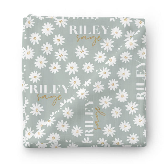 Soft Green Daisy Personalized Swaddle Blanket
