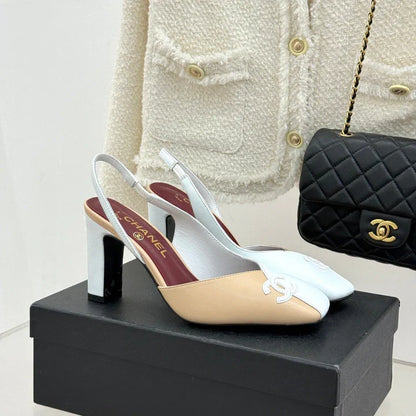 Chanel 26S Slingback 85mm Beige White in Cowhide 706355