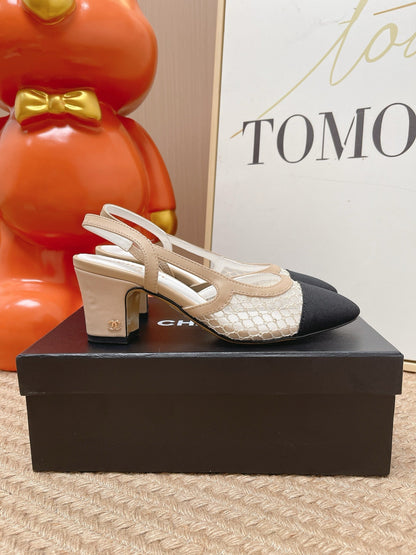 CC Slingback Pumps Black Beige Mesh Fabric 854591