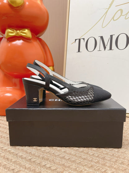 CC Slingback Pumps Black Mesh Fabric 854590