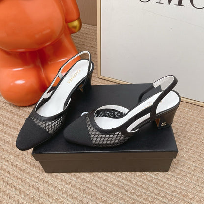 CC Slingback Pumps Black Mesh Fabric 854590