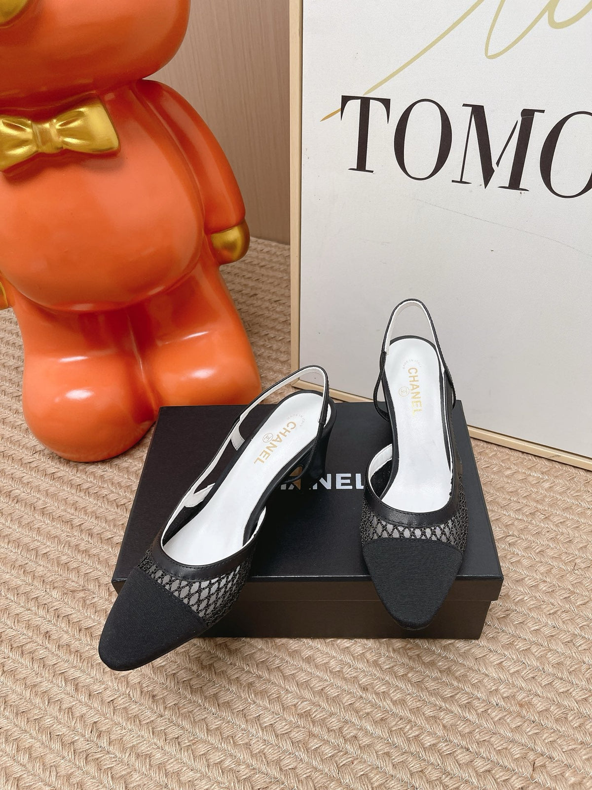 CC Slingback Pumps Black Mesh Fabric 854590