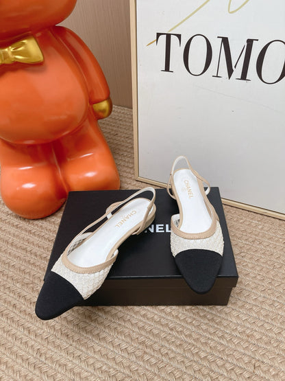 CC Slingback Flats Black Beige Mesh Fabric 854588