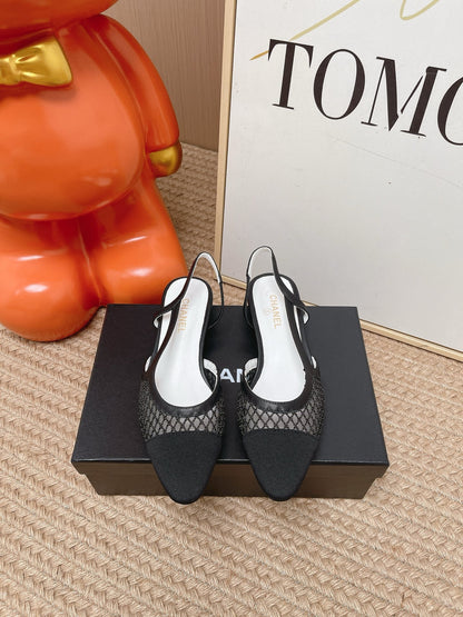 CC Slingback Flats Black Mesh Fabric 854587