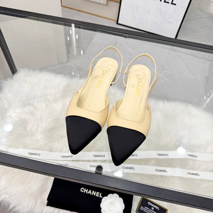 CC Slingback Flats Beige Cowhide Leather 873860