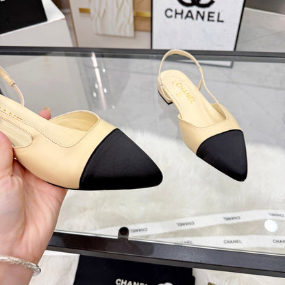 CC Slingback Flats Beige Cowhide Leather 873860
