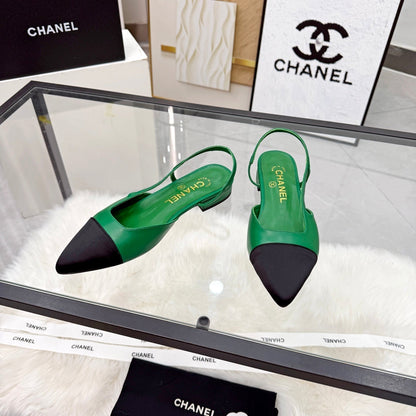 CC Slingback Flats Green Cowhide Leather 873861