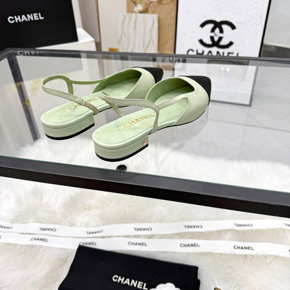 CC Slingback Flats Lime Green Cowhide Leather 873859