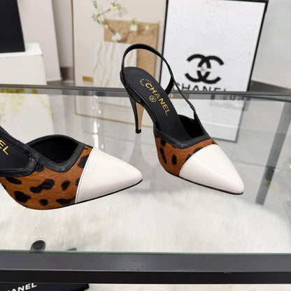 CC Leopard Print Slingback Pumps Brown Pony Hair Leather 872842