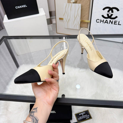 CC Slingback Pumps Beige Cowhide Leather 873845