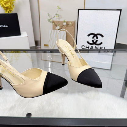 CC Slingback Pumps Beige Cowhide Leather 873845
