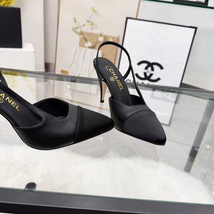 CC Slingback Pumps Black Cowhide Leather 873849