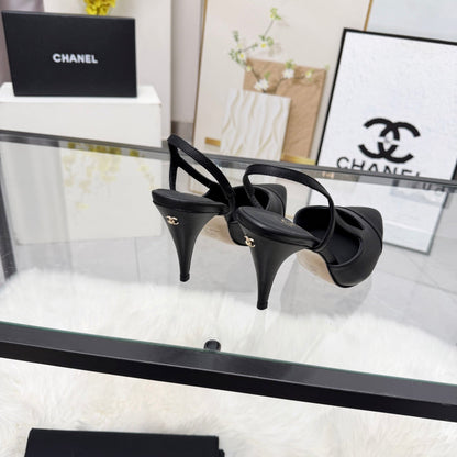 CC Slingback Pumps Black Cowhide Leather 873849
