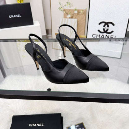CC Slingback Pumps Black Cowhide Leather 873849