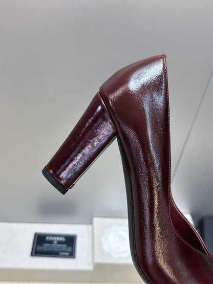 CC Square Toe Block Heel Pumps 90mm Burgundy Patent Leather 896862