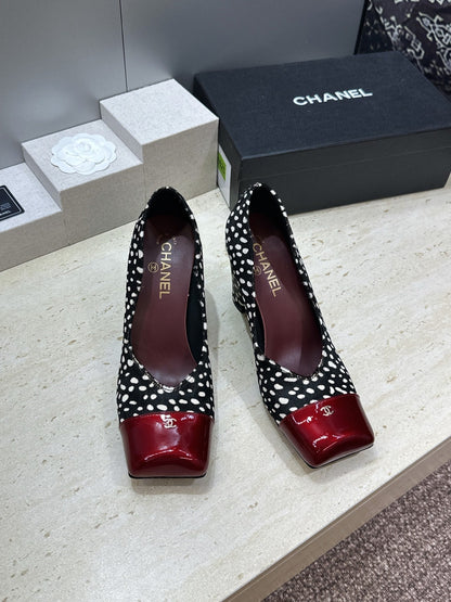 CC Cap Toe Pumps 90mm Leopard Black Burgundy Pony Hair & Patent Leather 896859