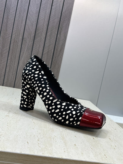 CC Cap Toe Pumps 90mm Leopard Black Burgundy Pony Hair & Patent Leather 896859