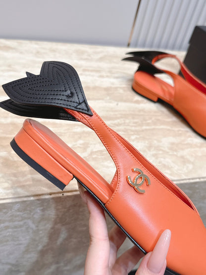CC Métiers d'Art 2026 Slingback Flats Coral Orange Lambskin 898975