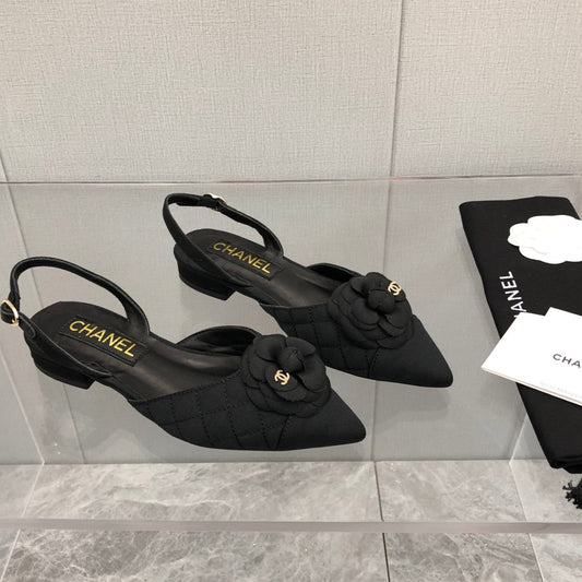 CC 25C 2CM Slingback Flats Black Fabric 213238