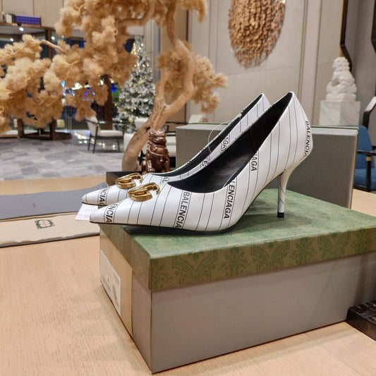 Balenciaga x GC 26s High Heel Pump White Black Sheepskin 681311