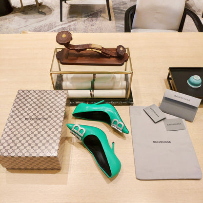 Balenciaga 26s High Heel Pump 105 Green Cowhide 681171