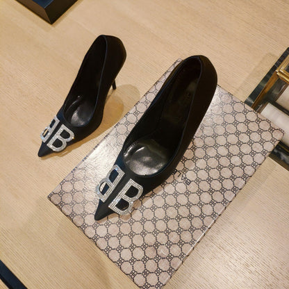 Balenciaga 26s High Heel Pump 105 Black Silk Satin 681178