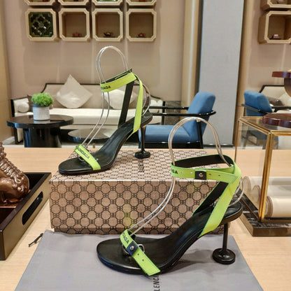 Balenciaga 26s High Heel Sandals 105 Black Green Leather 681312