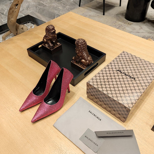 Balenciaga 26s High Heel Pump 100 Raspberry Pink Rhinestone Cowhide 681190