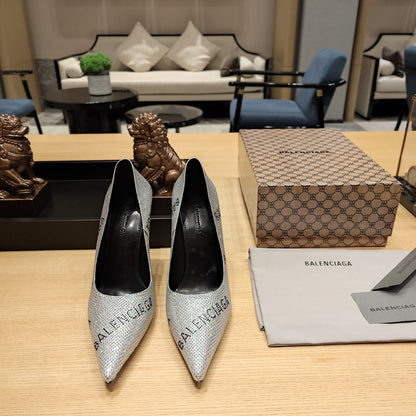 Balenciaga 26s High Heel Pump 100 Sliver Rhinestone Cowhide 681192
